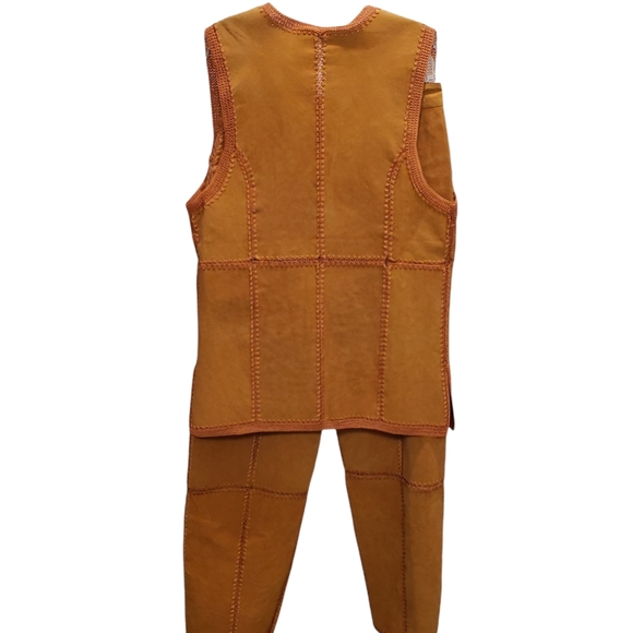 Vintage Patchwork crochet Suede fully lined pants with vest size 8 - Picture 5 of 7
